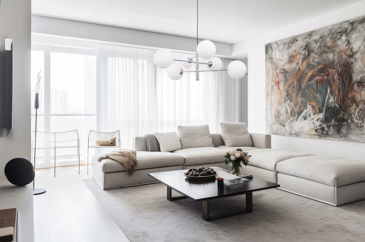 Kabinamasis lubinis šviestuvas „VICENZA“ – „Glamour“ ir lofto stiliaus sietynas su rutulio formos gaubtais, 6 šviesos šaltiniai, Light Home