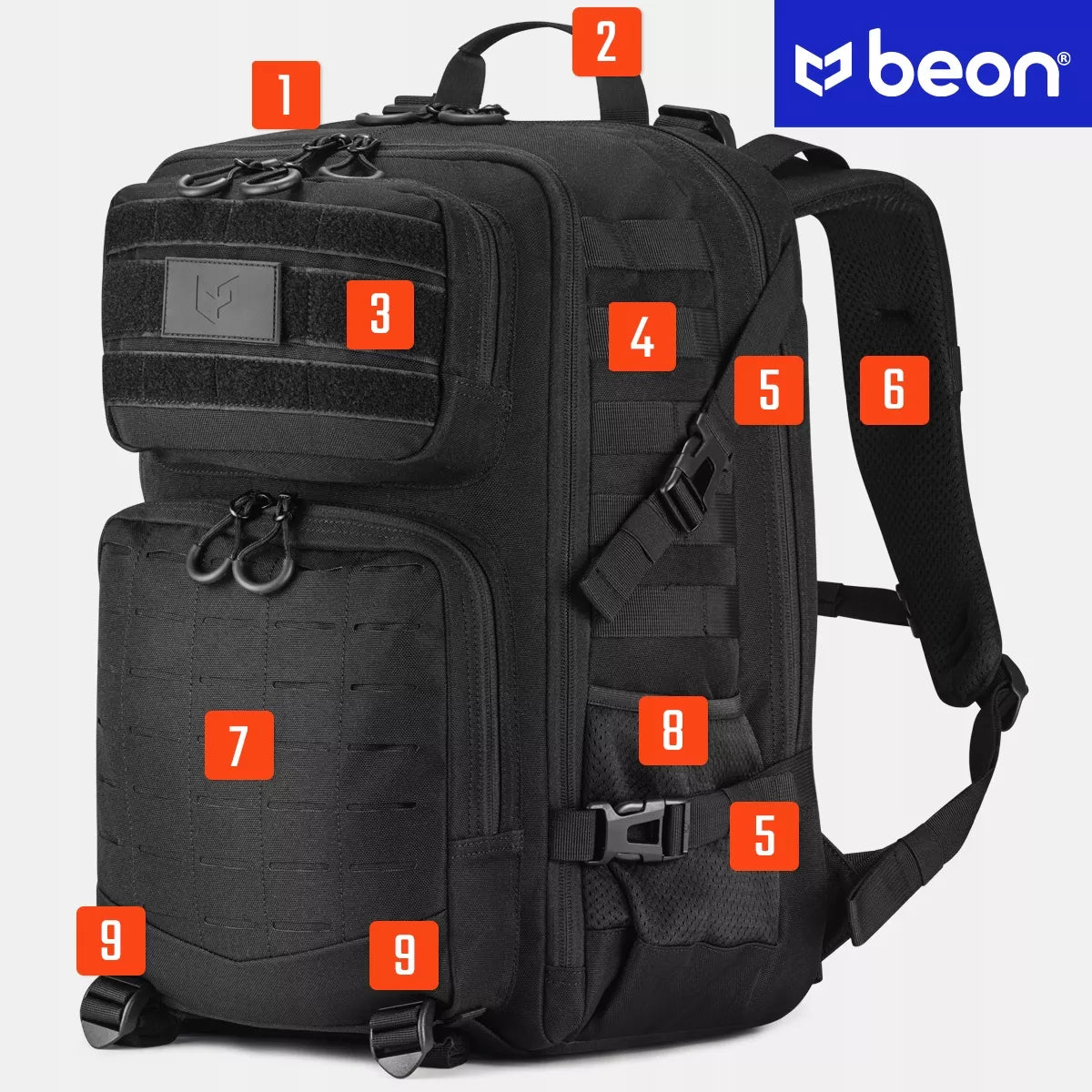 Karinė taktinė kuprinė Beon MX364, unisex, juoda, premium