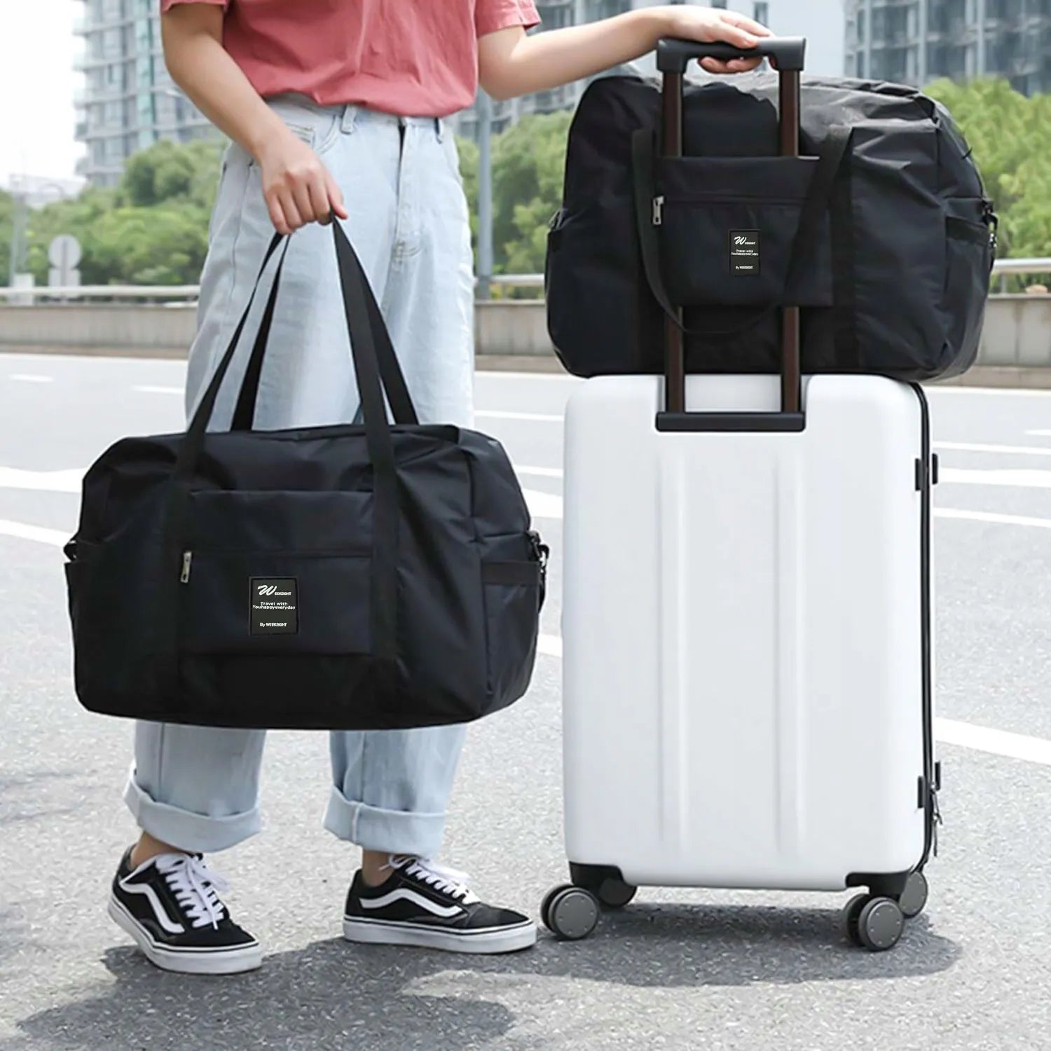 Kelioninis krepšys Alogy 36L 45x36x20 lėktuvui (Ryanair, Wizz Air) su lagamino tvirtinimu, juodas