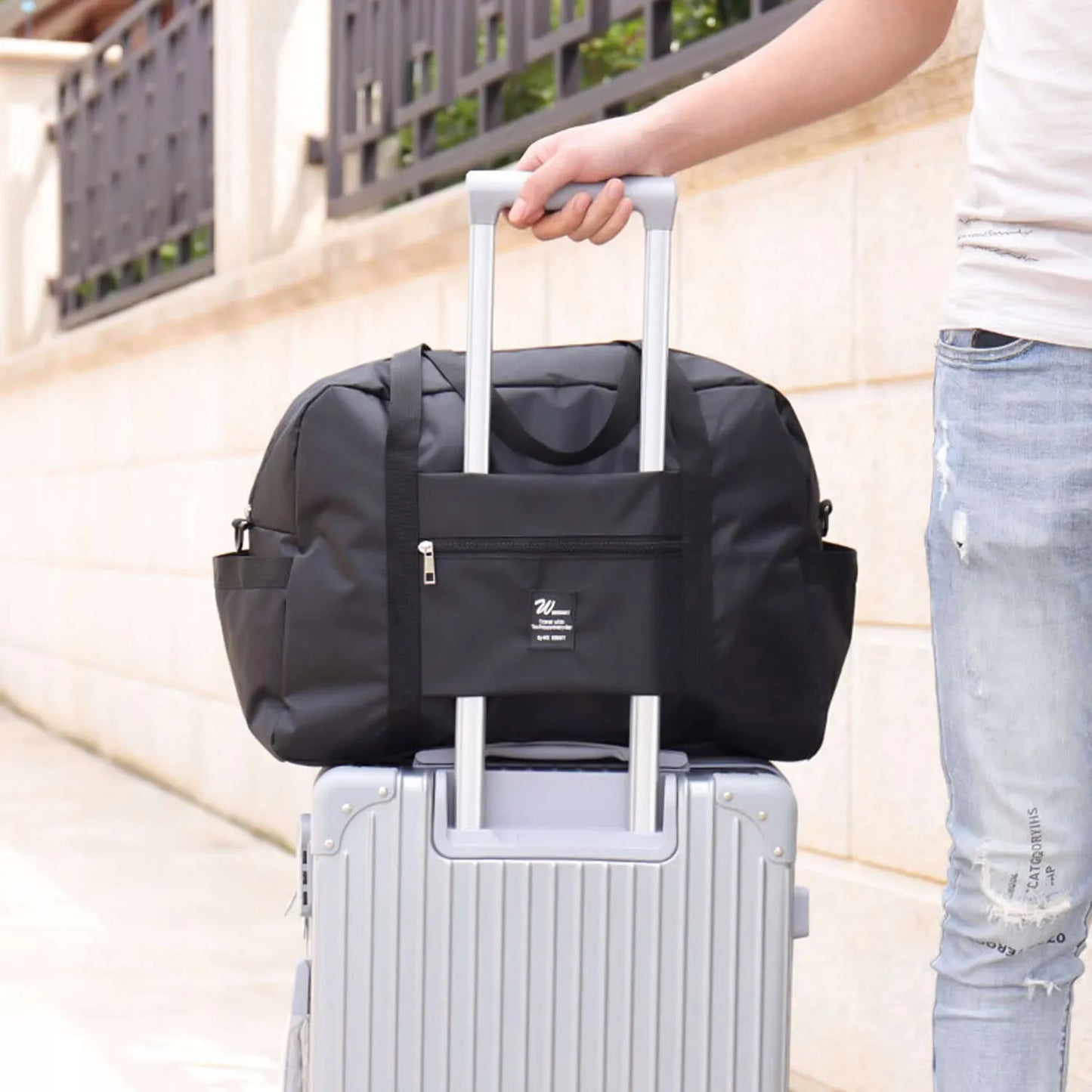Kelioninis krepšys Alogy 36L 45x36x20 lėktuvui (Ryanair, Wizz Air) su lagamino tvirtinimu, juodas