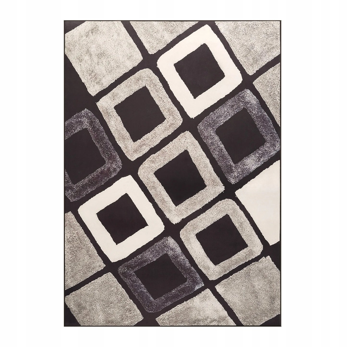 Kilimas 120x170 rudas juodas svetainės geometrinis kvadratų raštas neslystantis