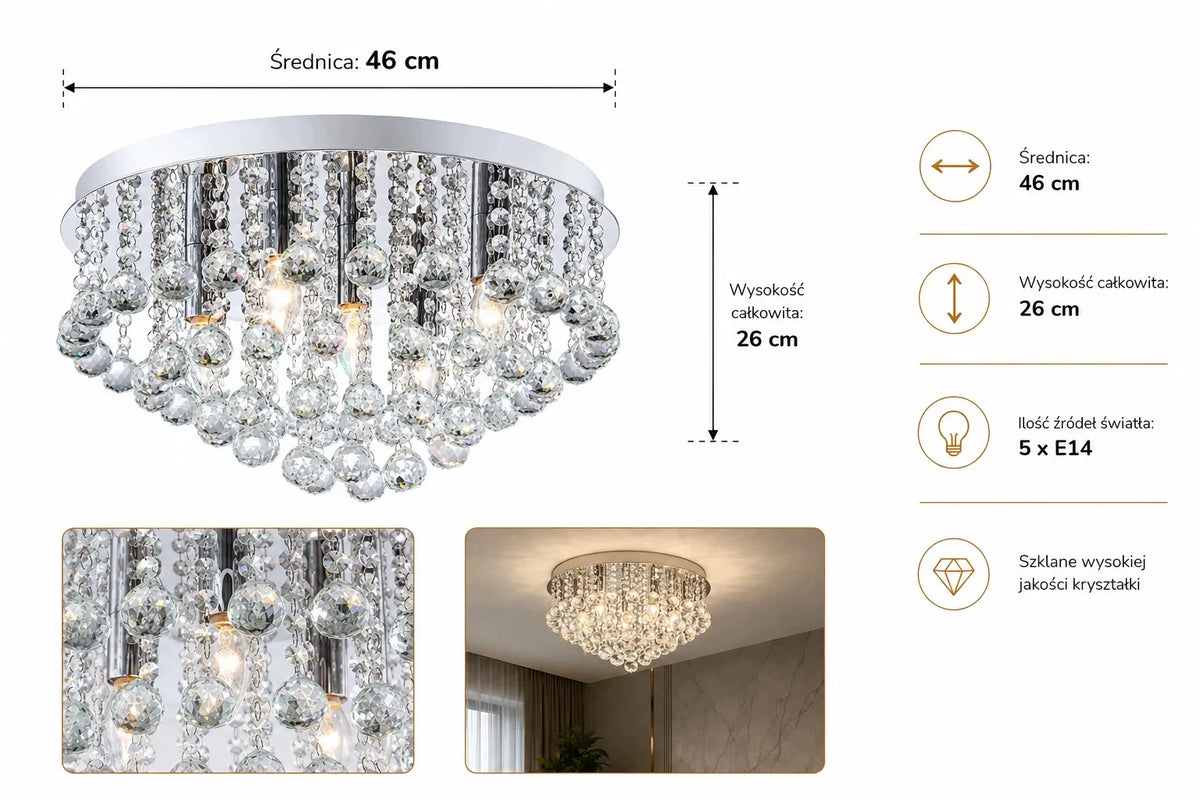 „Krislamp Crystal“ lubinis šviestuvas, 5 kristalai
