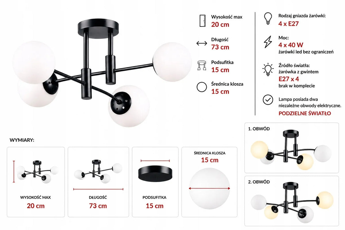 Krislamp Dorado pakabinamas lubinis šviestuvas, 4 × E27, juodas
