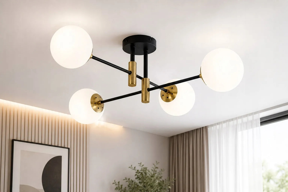 Krislamp DORADO pakabinamas lubinis šviestuvas su 4 gaubtais, juodos ir auksinės spalvos, E27