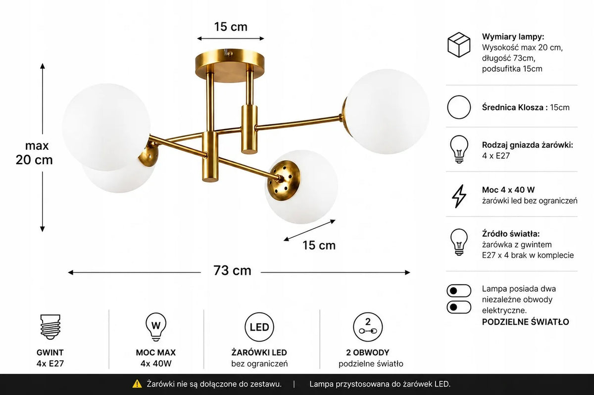 Krislamp Dorado pakabinamas lubinis šviestuvas su 4 gaubtais, LED, auksinis