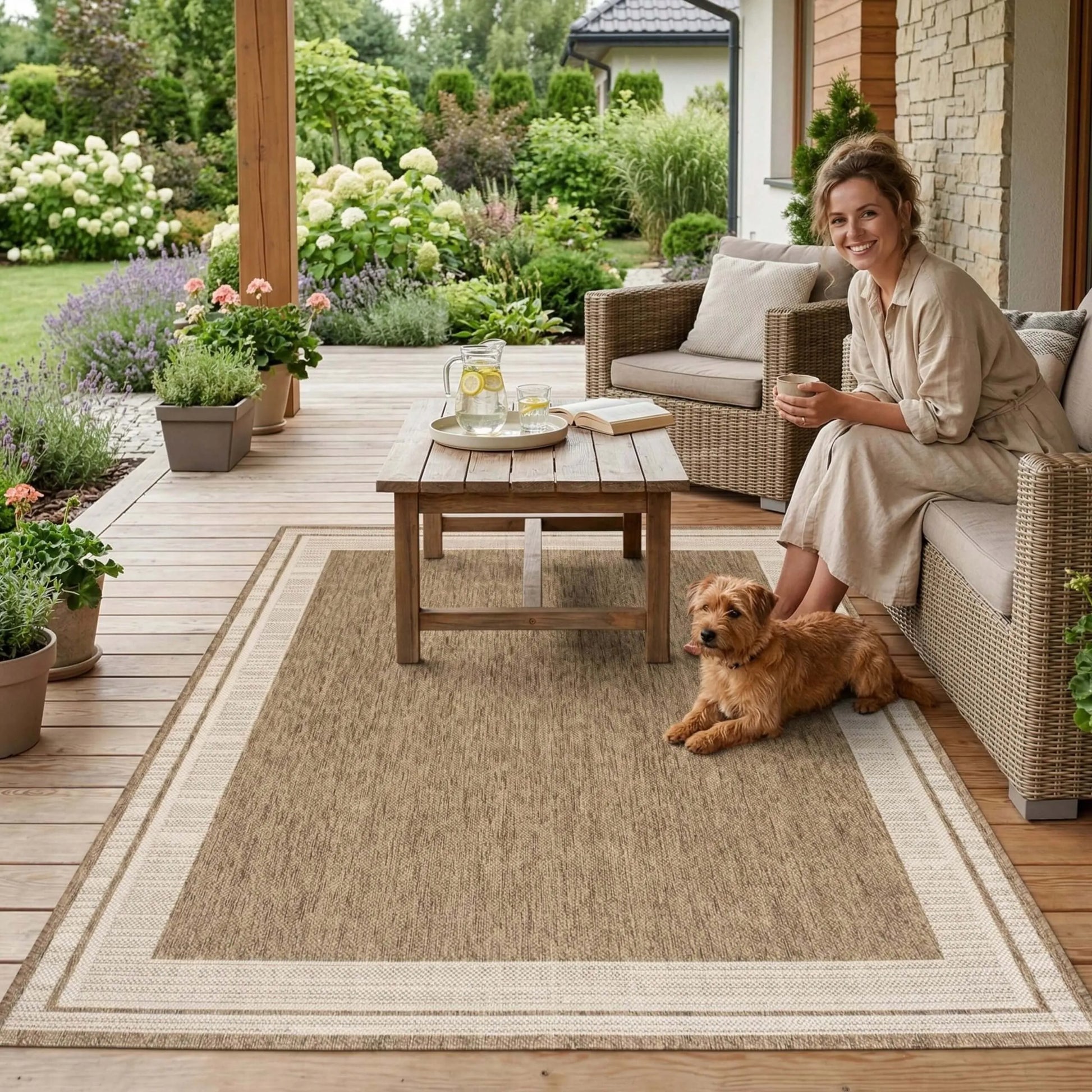 Lauko kilimas Eureka Home 200x290 cm, atsparus vandeniui, smėlio spalvos