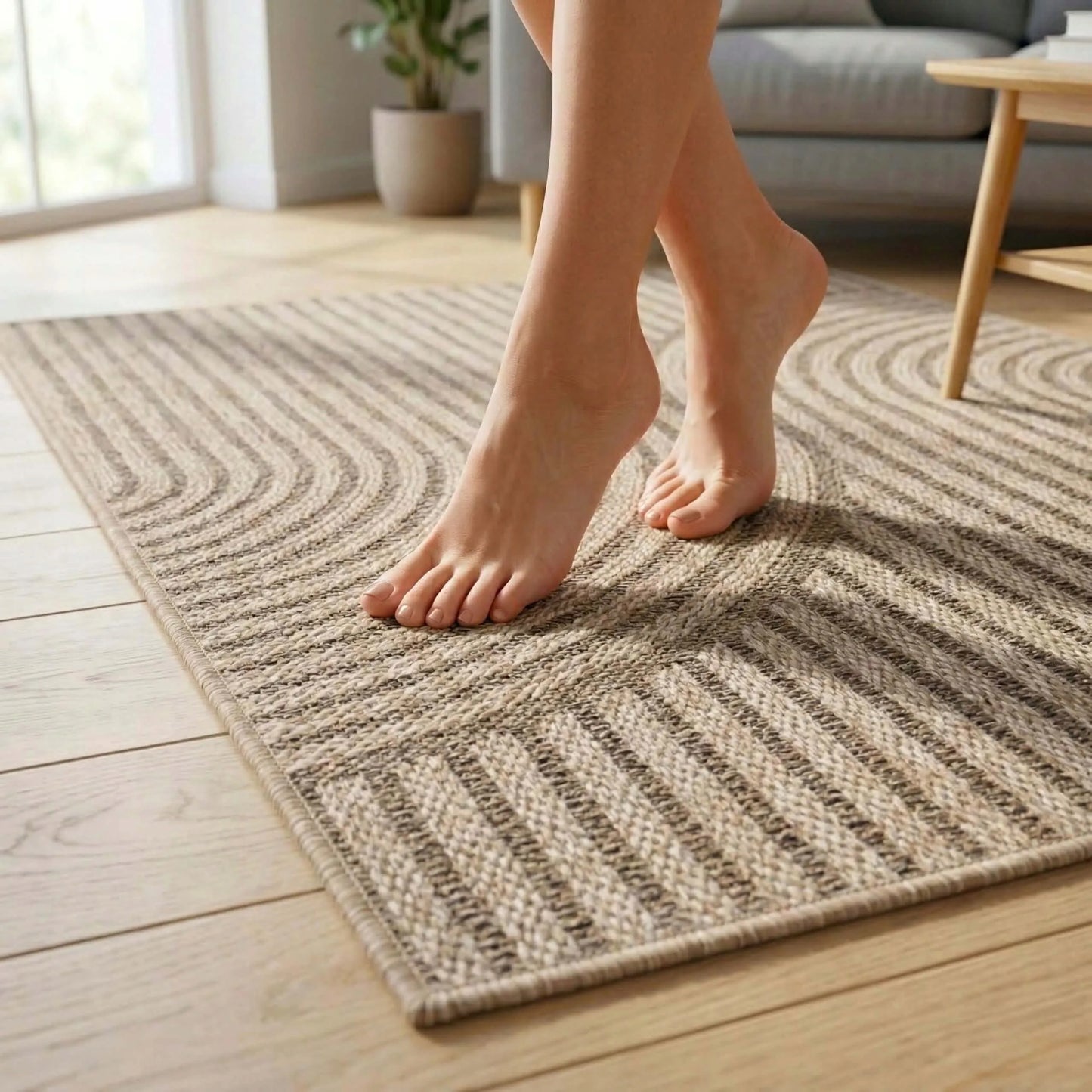 Lauko kilimas terasai 60x100 vandeniui atsparus, geometrinis, smėlio spalvos