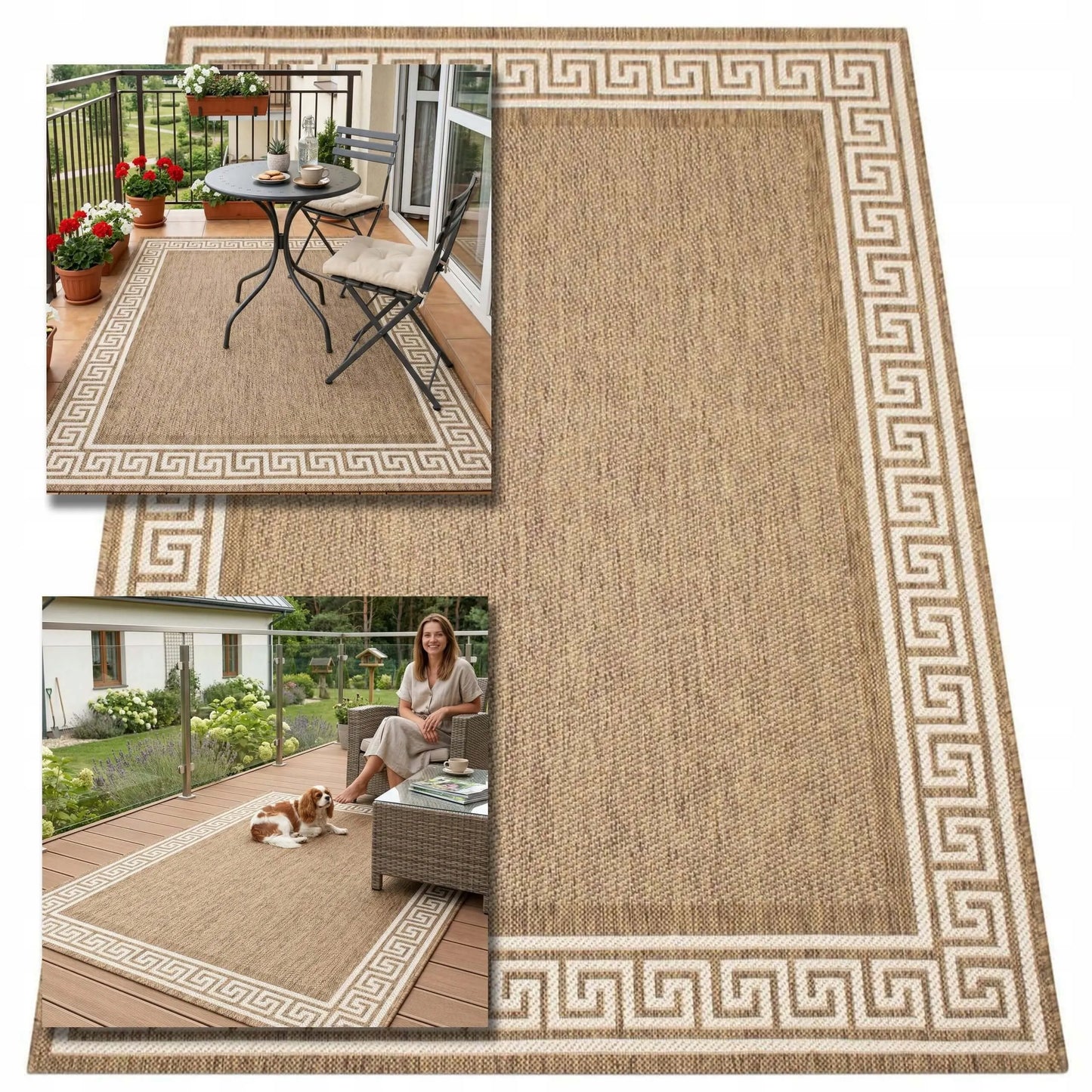 Lauko terasos kilimas 160x220, atsparus vandeniui, sodo kilimėlis balkonui