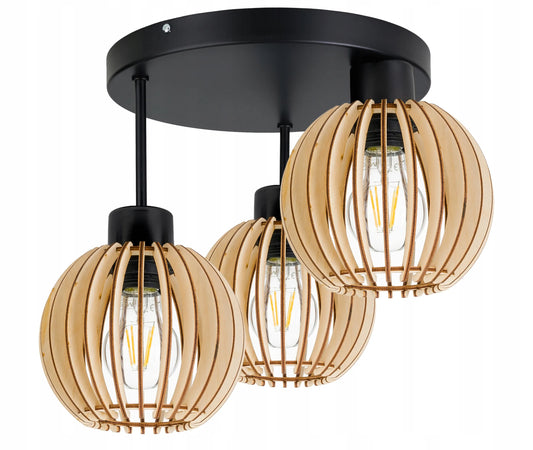 LED-ONE lubinis pakabinamas šviestuvas, lofto stiliaus, medinis, 3 šviesos šaltiniams