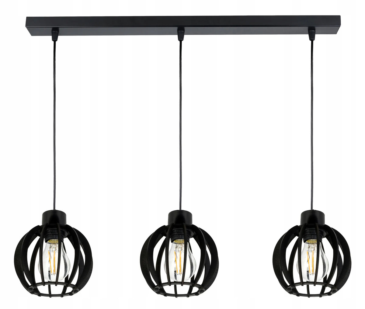 LED-ONE pakabinamas lubinis šviestuvas, juodas LOFT, juodo medžio gaubtai, 3 × E27