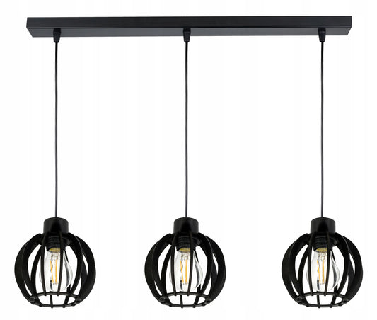 LED-ONE pakabinamas lubinis šviestuvas, juodas LOFT, juodo medžio gaubtai, 3 × E27