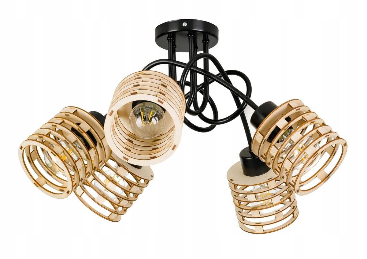 LED-ONE pakabinamas lubinis šviestuvas „Loft“ su mediniais gaubtais, 5 x E27