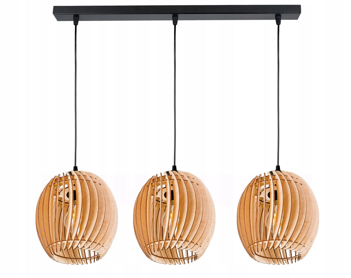 LED-ONE pakabinamas lubinis šviestuvas, sietynas su medžio įkvėptu gaubtu, 3 × E27