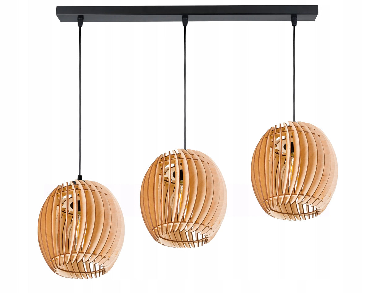 LED-ONE pakabinamas lubinis šviestuvas, sietynas su medžio įkvėptu gaubtu, 3 × E27