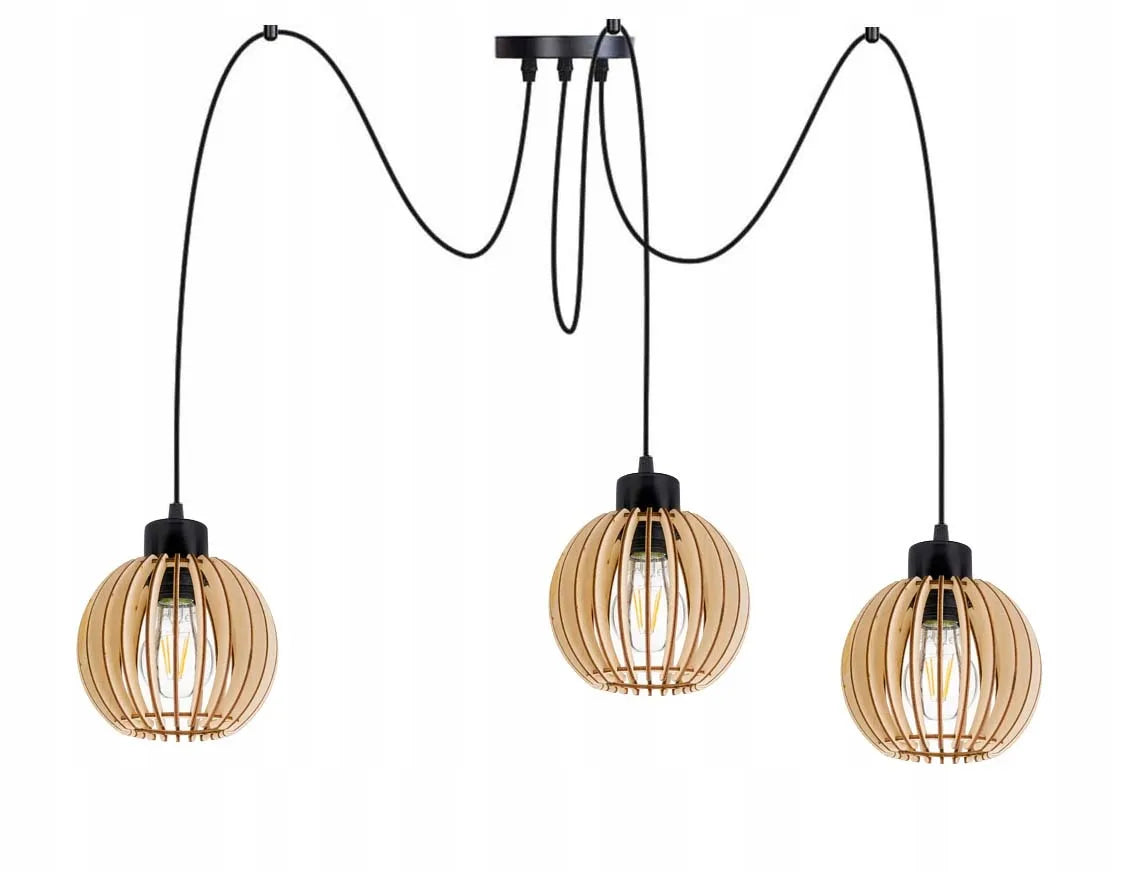 LED-ONE pakabinamas lubinis šviestuvas ZWIS Loft PAJĄK su 3 mediniais gaubtais, E27