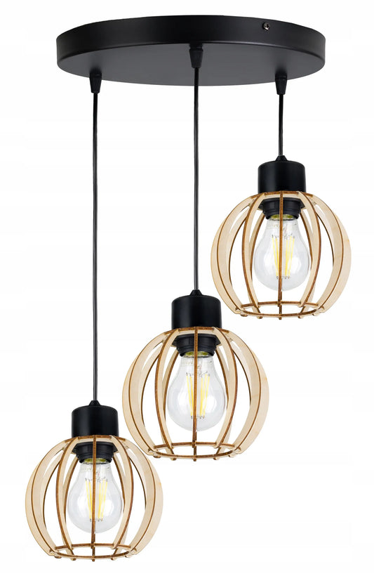 LED-ONE pakabinamas šviestuvas, lubinis šviestuvas, LOFT mediena, 3 šviesos šaltiniai