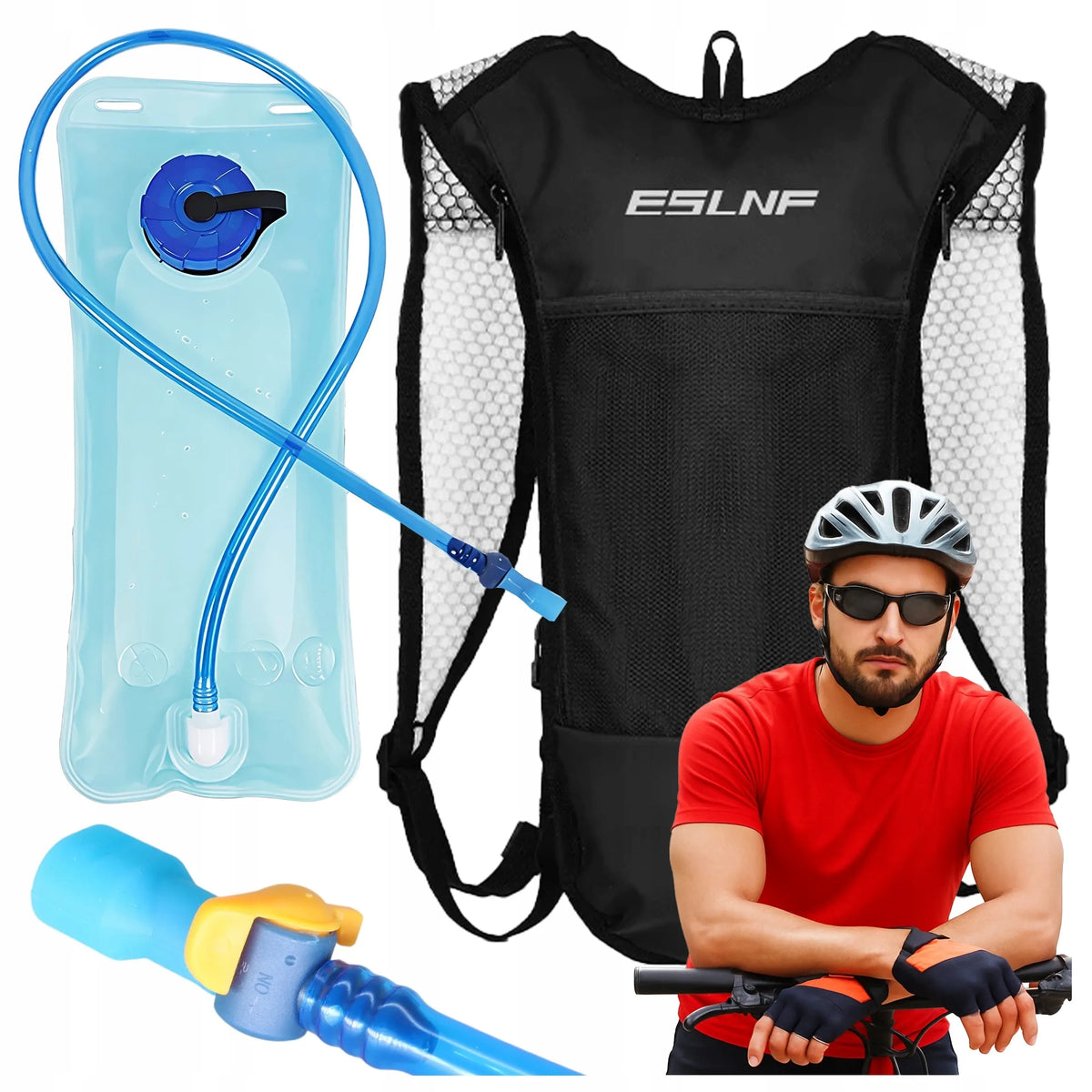 Lengva sportinė dviratininko kuprinė su 2L gėrimo sistema, vandeniui atspari, juoda
