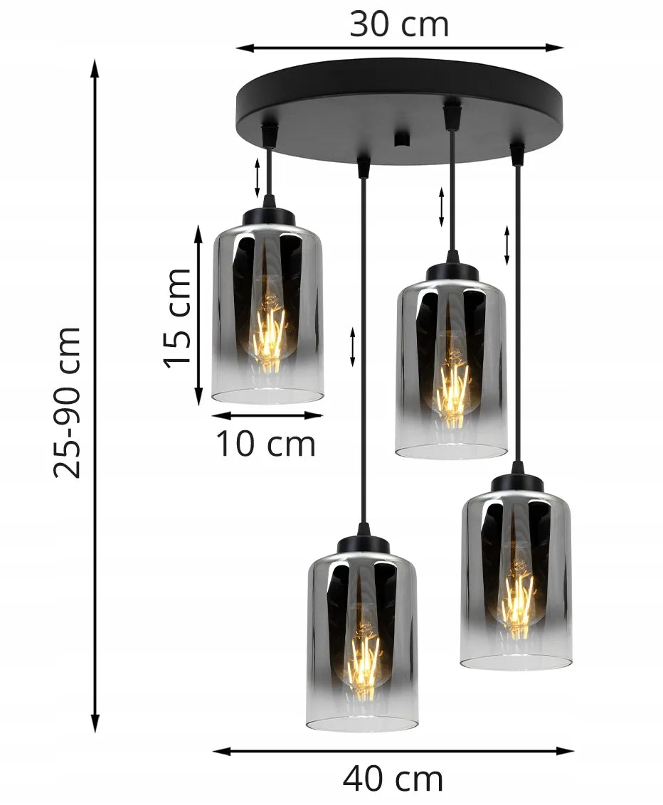 „Light Home“ pakabinamas lubinis šviestuvas – juodas „Glamour“ stiliaus stiklinis šviestuvas virš stalo, „Loft“