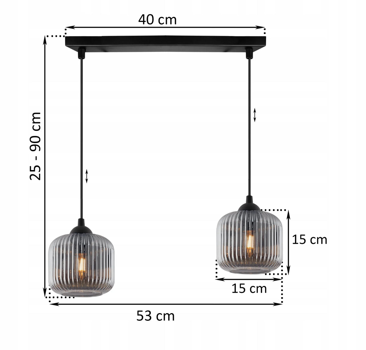 Light Home RIFFLE pakabinamas lubinis šviestuvas su grafito spalvos stikliniu gaubtu, 2 × E27, glamour