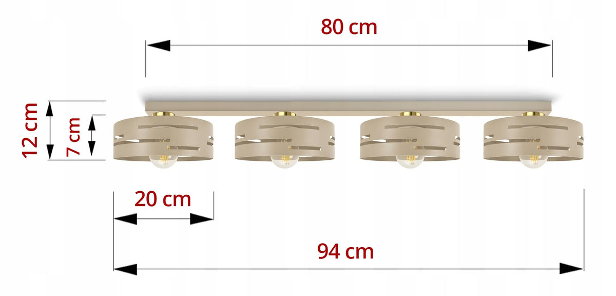 Lubinė lempa PLAFONAS prie lubų, 4 x E27, triguba, smėlio spalvos, kašmyro ECRU, auksinė, Laser
