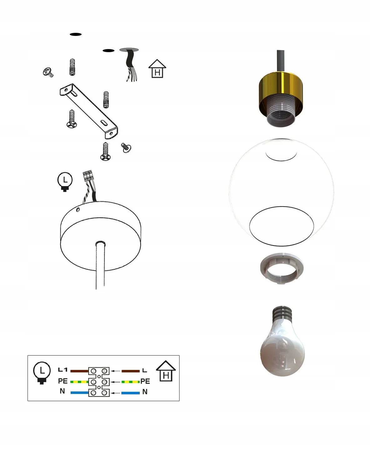 Lubinis pakabinamas šviestuvas – baltas ir auksinis GLASS EG1 LED