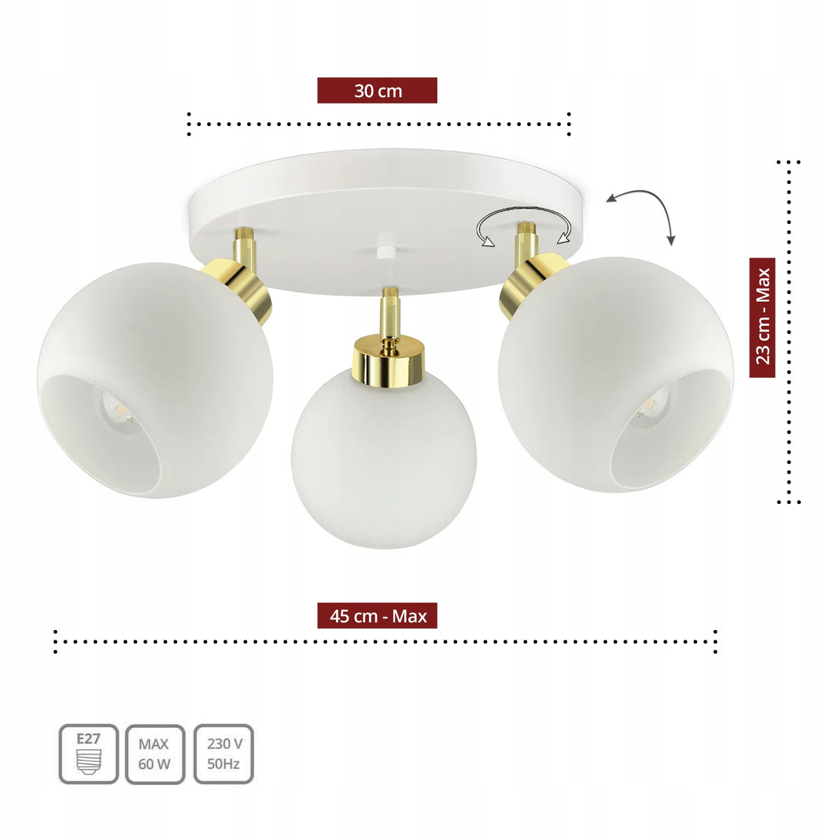 Lubinis pakabinamas šviestuvas „Luxolar“ White Glass EG3, baltos stiklo sferos, LED E27