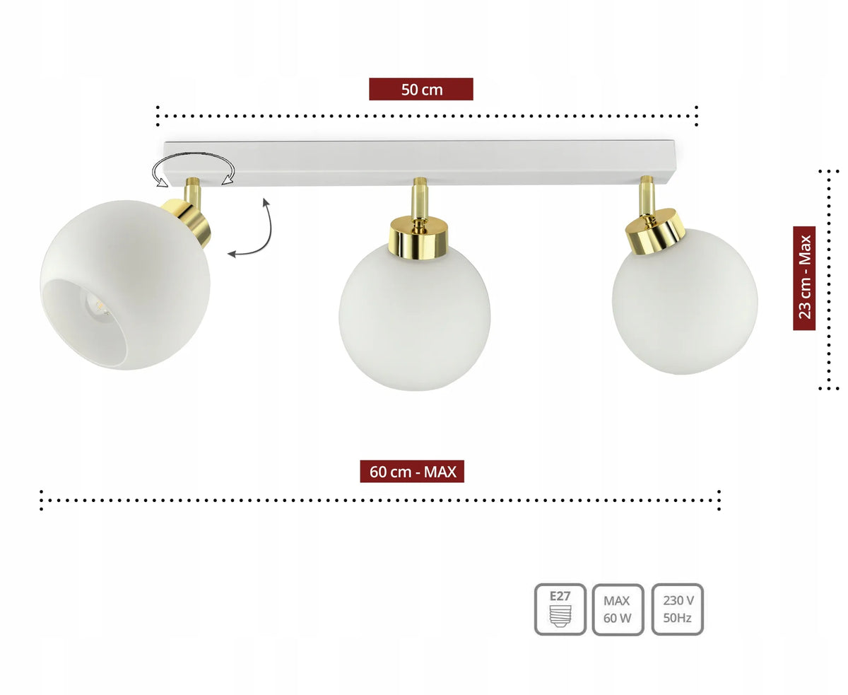 Lubinis pakabinamas šviestuvas „White Glass“ BG3, 3 stikliniai gaubtai, E27