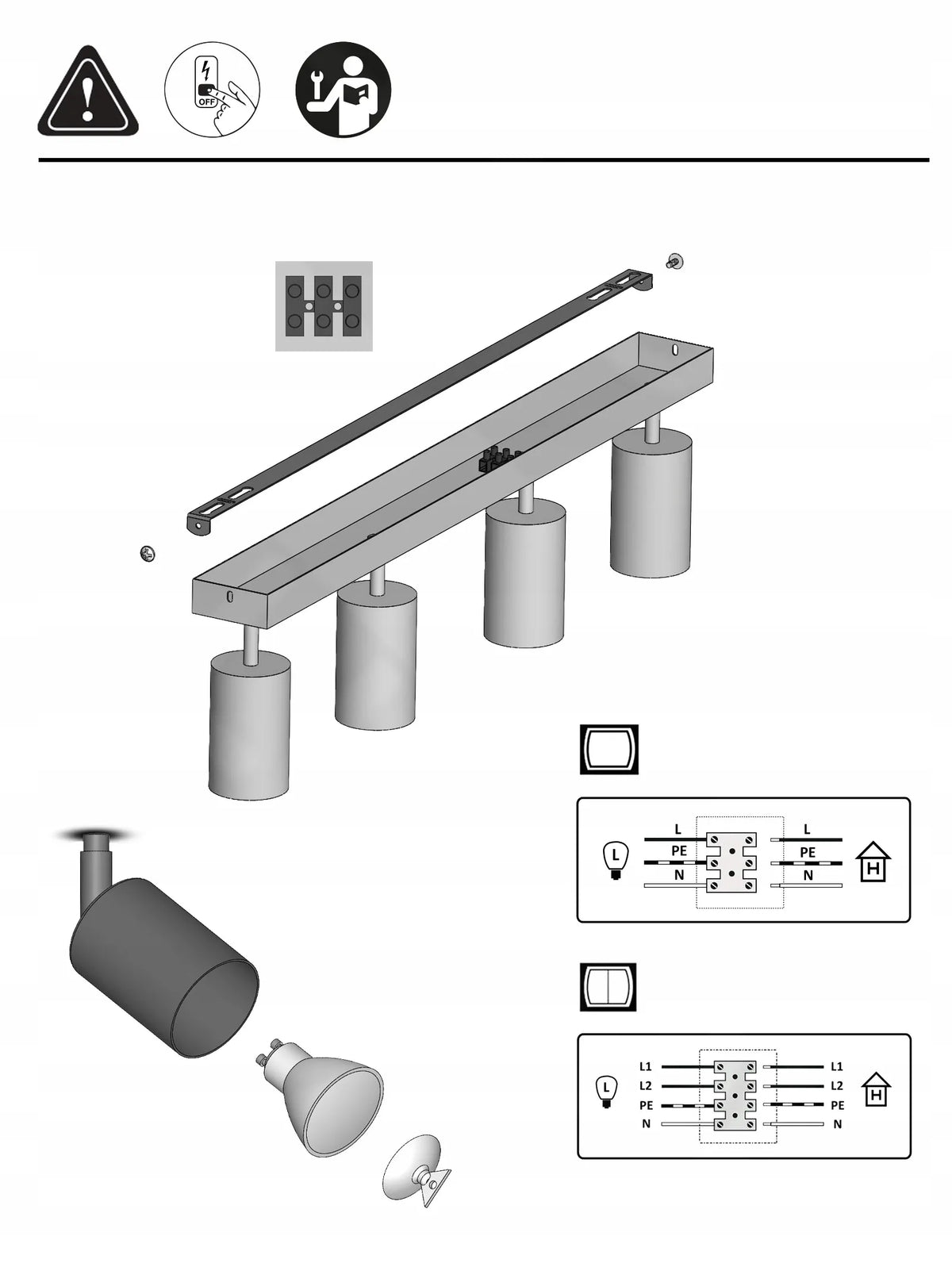 Lubinis šviestuvas „Luxolar“ SPOT BG4, metalinis, 4×GU10, juodas