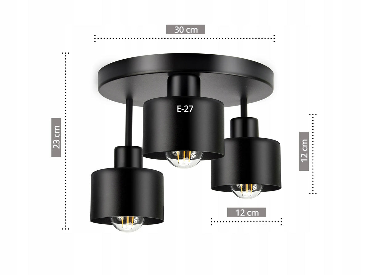 Lubinis šviestuvas, pakabinamas šviestuvas, metalinis LOFT LED 3xE27, juodas, 382-E3 SPOT