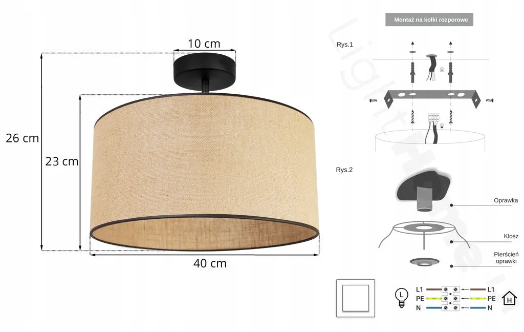 Lubų lempa „Light Home JUTA“ su apvaliu boho stiliaus gaubtu, 40 cm