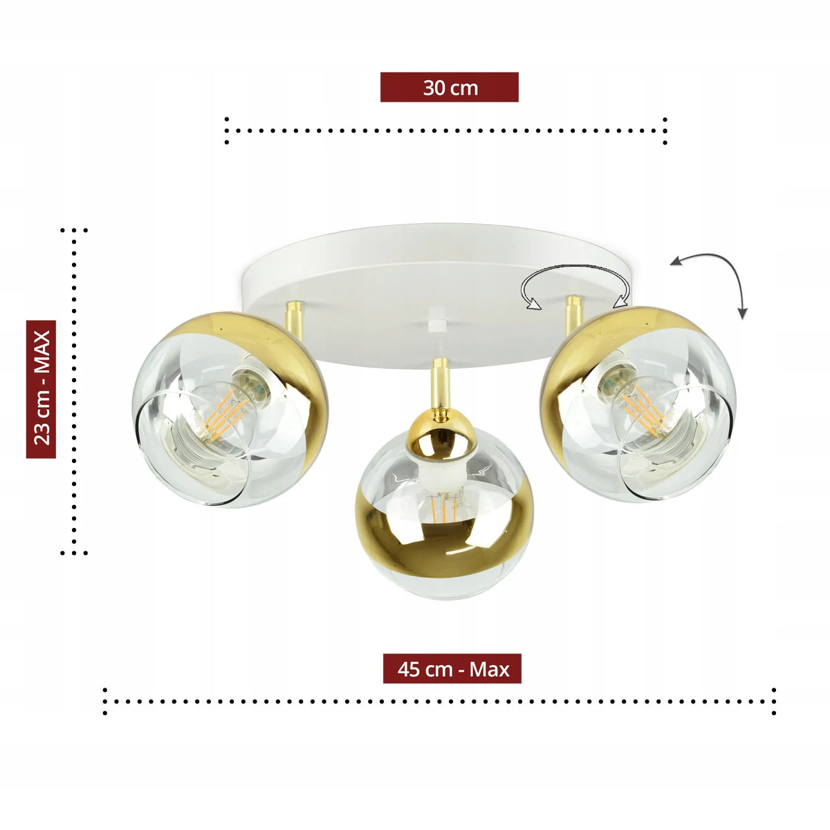 Lubų lempa – šviestuvas, balta ir auksinė, GLASS EG3 LED