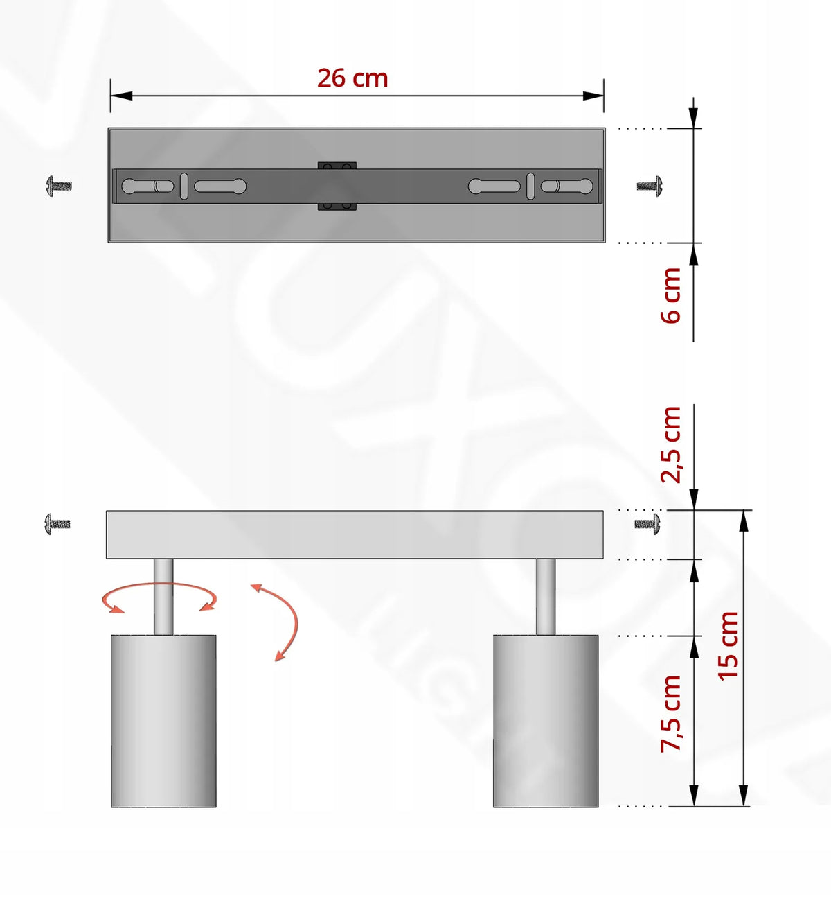 Lubų šviestuvas „Luxolar“ 955-BG2, metalinis, 2 GU10 prožektoriai, juodas