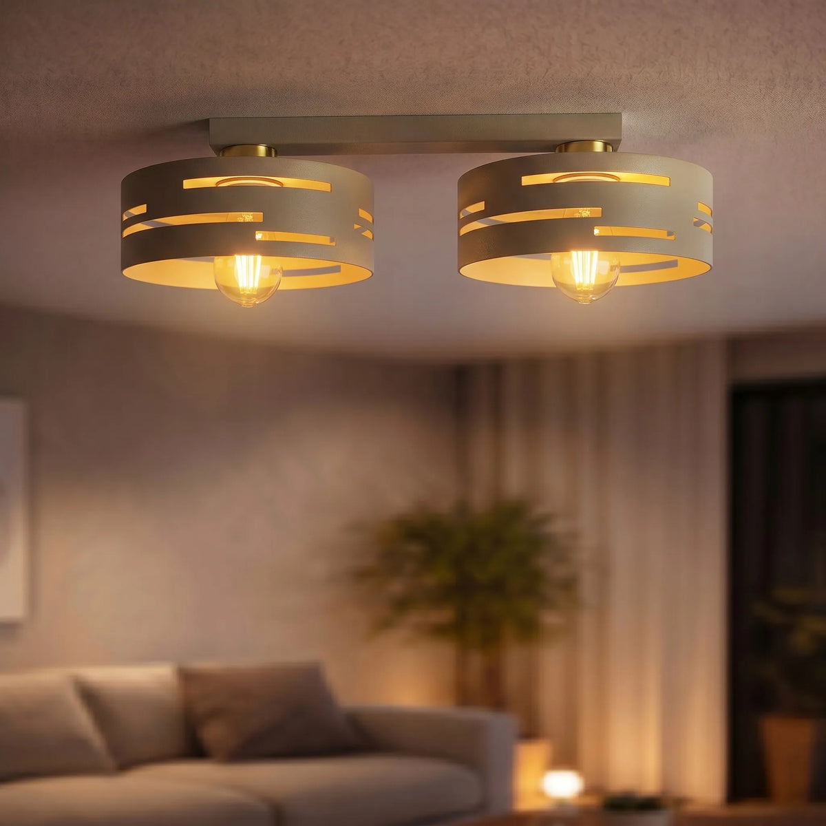 Luxolar lubinis šviestuvas PLAFON 2×E27, dvigubas, pilkšvai smėlio spalvos, kašmyro ECRU, auksinis, Laser