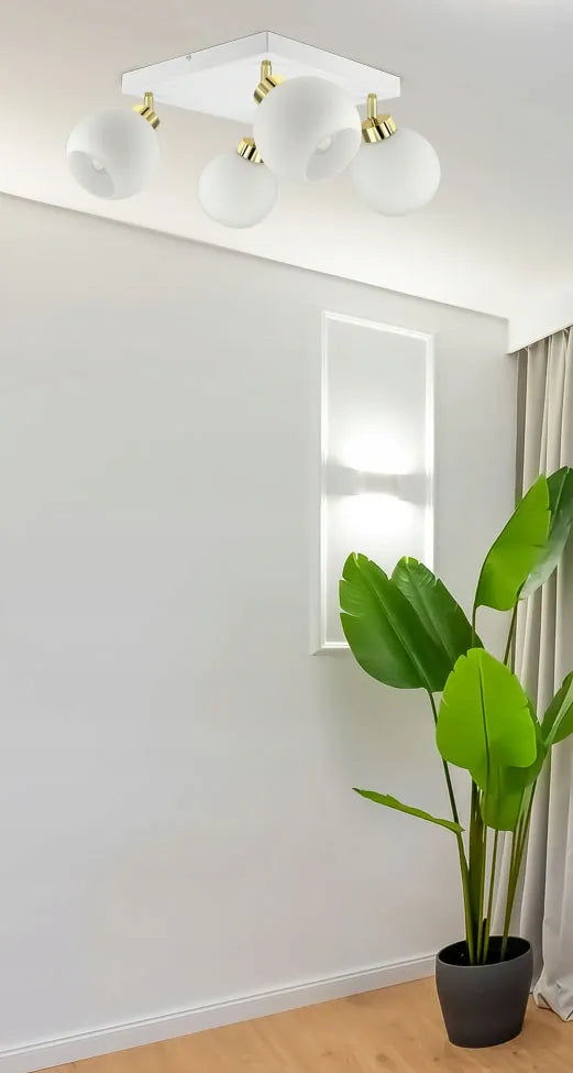 Luxolar White Glass AG4 pakabinamas lubinis šviestuvas su 4 baltais stikliniais gaubtais, E27
