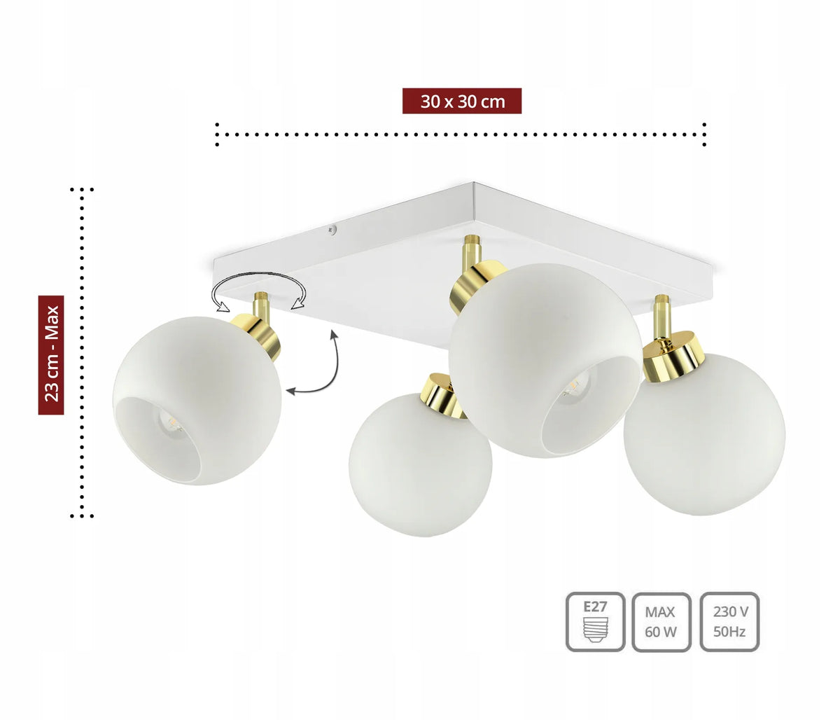 Luxolar White Glass AG4 pakabinamas lubinis šviestuvas su 4 baltais stikliniais gaubtais, E27