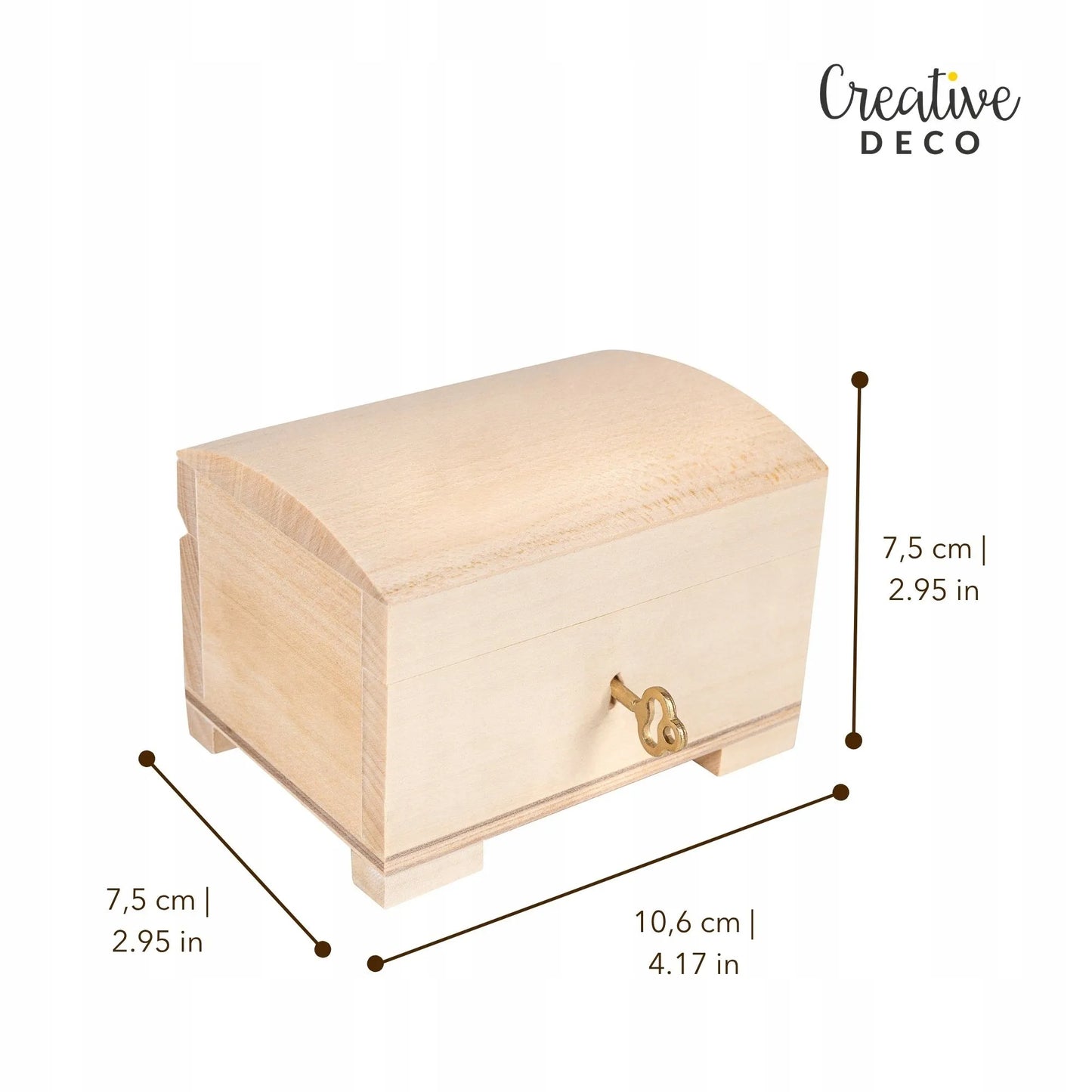 Maža medinė dėžutė su rakteliu Creative Deco papuošalams, 10,6x7,5x7,5 cm