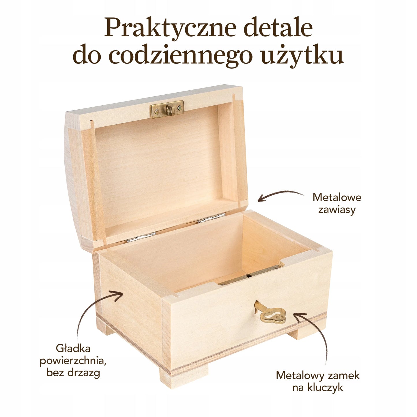 Maža medinė dėžutė su rakteliu Creative Deco papuošalams, 10,6x7,5x7,5 cm