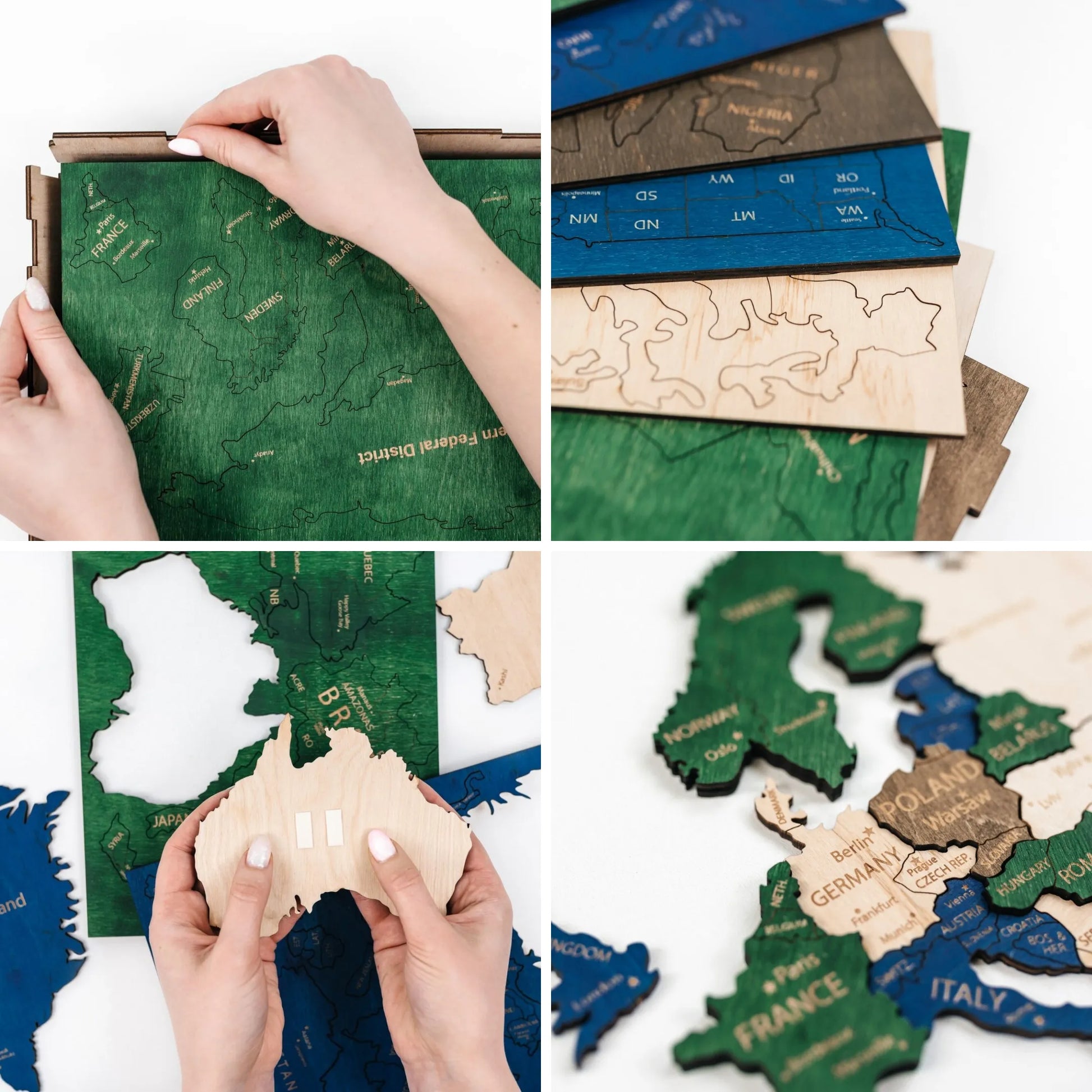 Medinis pasaulio žemėlapis su miestais, 3D efektas, XL 130 cm, daugiaspalvė dekoracija