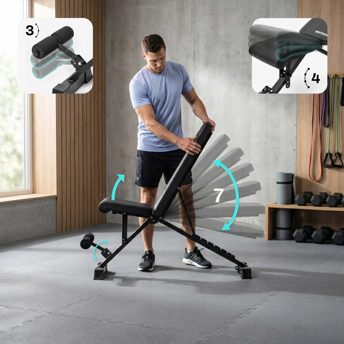 Meteor BCH-100 reguluojamas sulankstomas treniruočių suolelis iki 150 kg