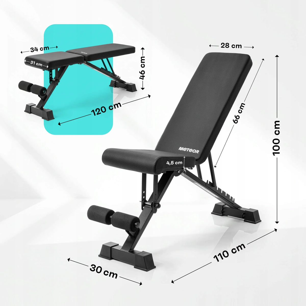 Meteor BCH-100 reguluojamas sulankstomas treniruočių suolelis iki 150 kg