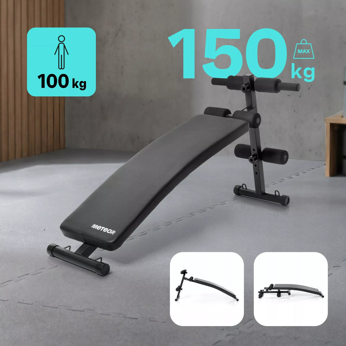 METEOR treniruoklių suoliukas, pasviręs suoliukas pilvo presui, iki 150 kg, BCH-200