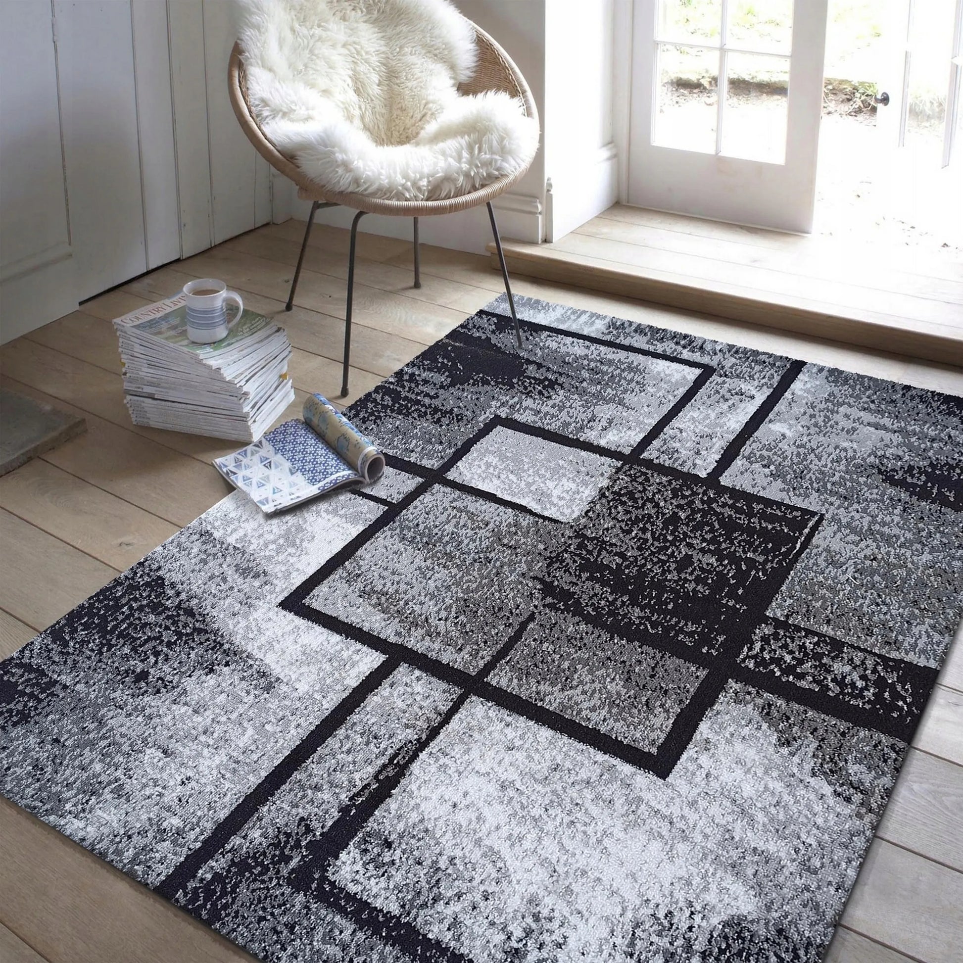 Modernus 200x300 cm Dywany Chemex kilimas – vintažinis, neslystantis, pilkas/juodas, lofto stiliaus