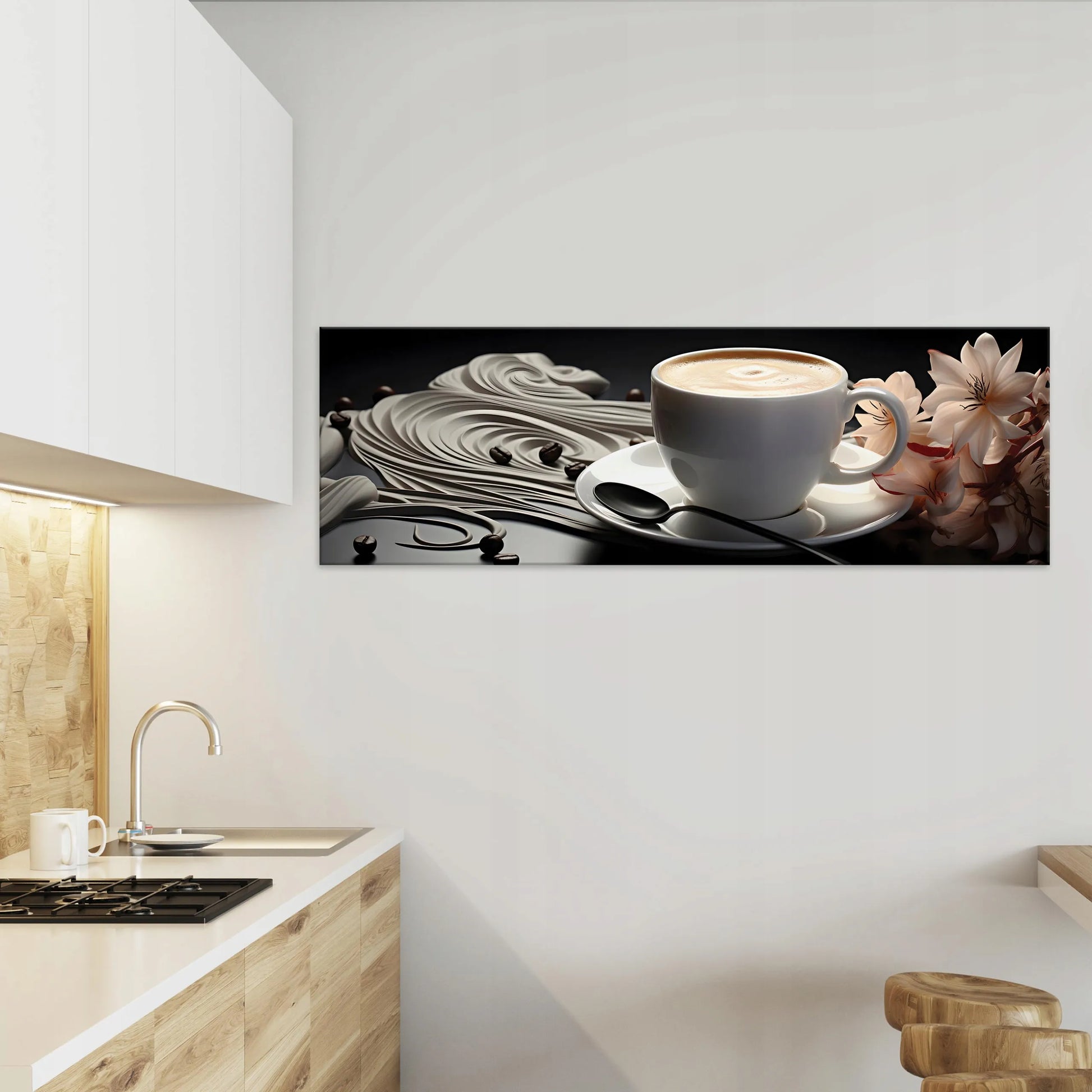 Modernus drobės paveikslas „Kavos pupelės“ virtuvei 145x45