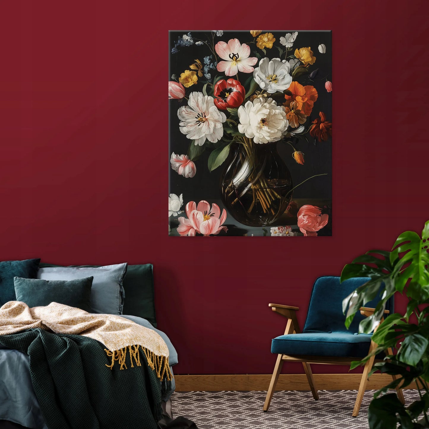 Modernus juodas gėlių motyvo paveikslas ant drobės 100x70 cm