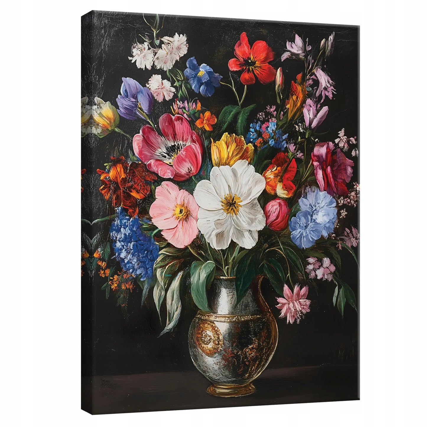MODERNUS JUODAS GĖLIŲ MOTYVŲ DROBĖS PAVEIKSLAS SVETAINEI IR MIEGAMAJAM 100x70 CM