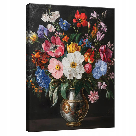 MODERNUS JUODAS GĖLIŲ MOTYVŲ DROBĖS PAVEIKSLAS SVETAINEI IR MIEGAMAJAM 100x70 CM