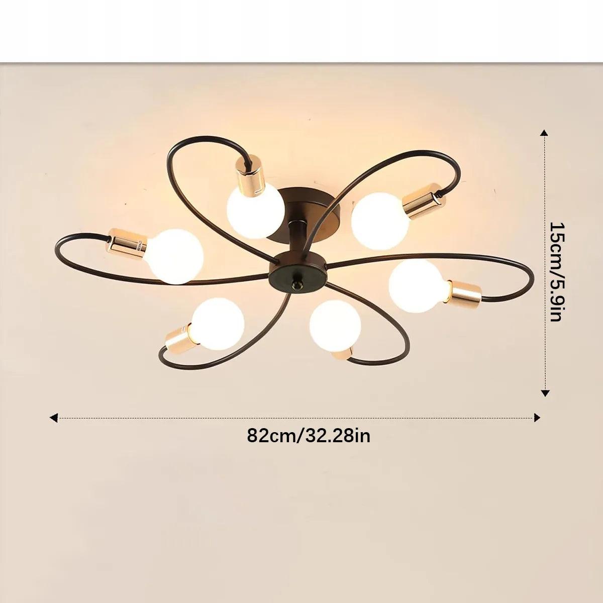 Modernus juodas lubinis šviestuvas-sietynas E27 su auksiniais akcentais, 82 cm