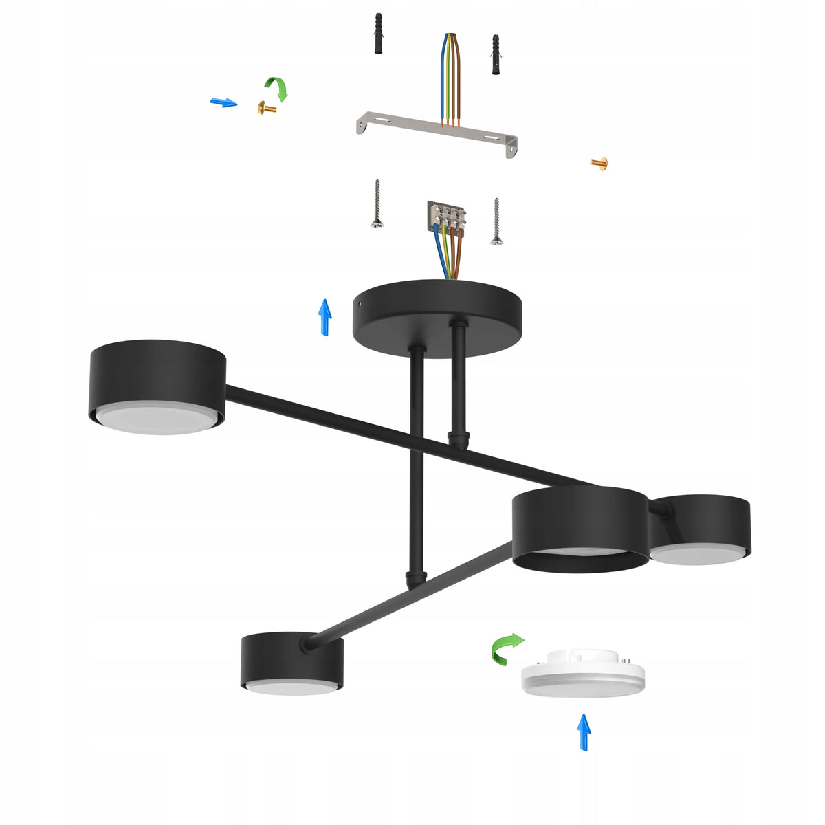 Modernus juodas matinis lubinis šviestuvas, plafonas, 4 × GX53 LED