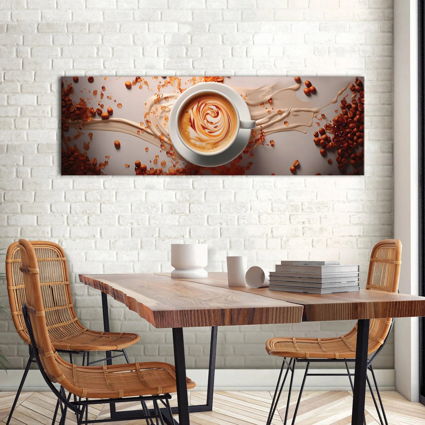 Modernus kavos paveikslas virtuvei ant drobės, didelis 145x45