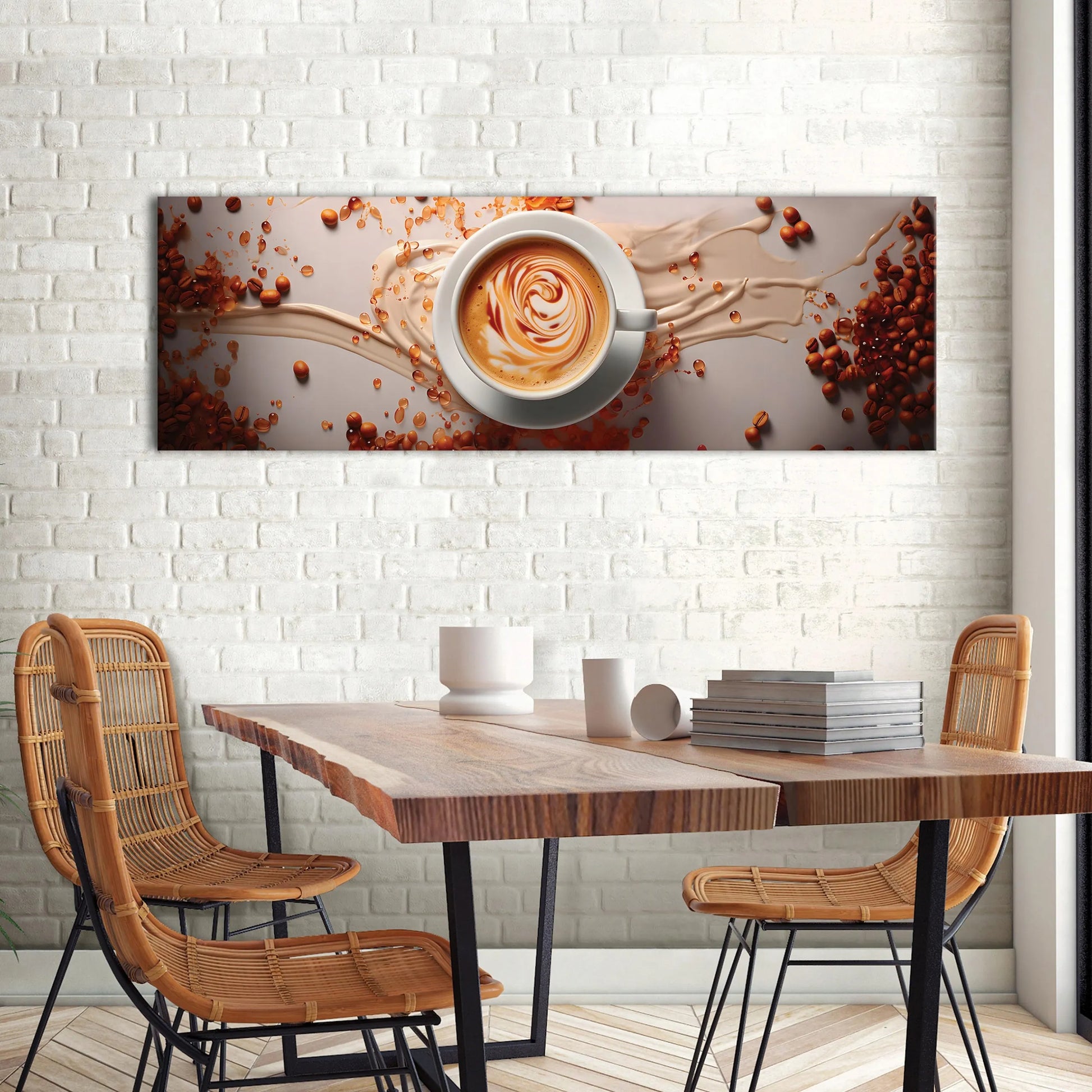 Modernus kavos paveikslas virtuvei ant drobės, didelis 145x45